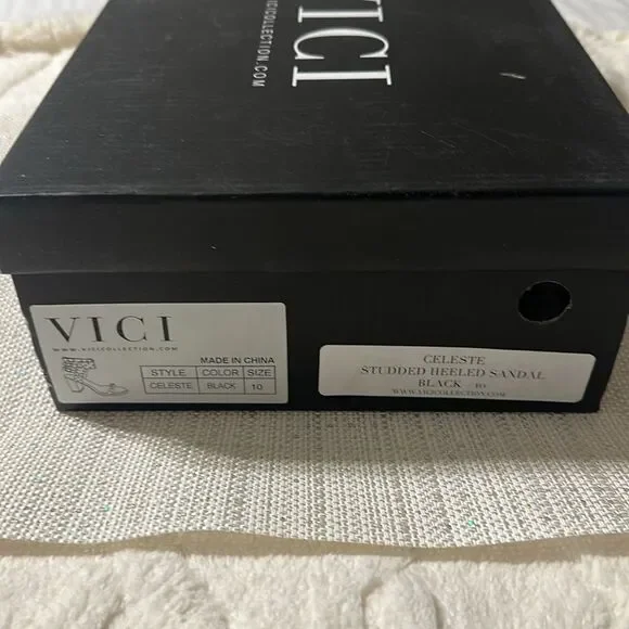 VICI 10 Celeste Black Metallic Studded Block Heel Strappy Multi Buckle Sandal - Picture 13 of 13